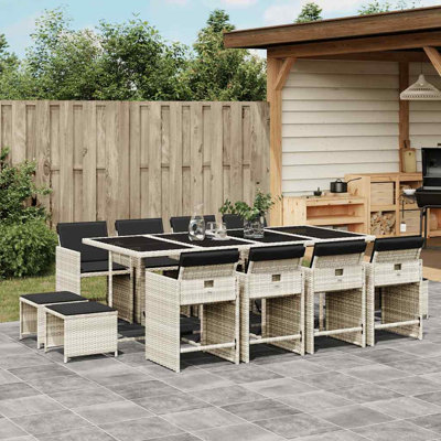 13 Piece Garden Dining Set with Cushions Poly Rattan