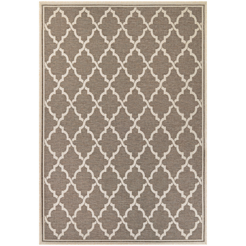 Broddrick Geometric Taupe Sand Indoor Outdoor Area Rug, Rectangle 5'3" x 7'6"