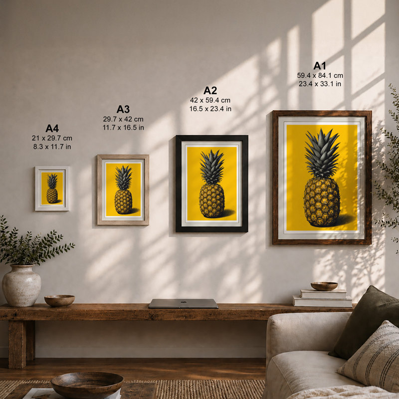 Pineapple Study Modern - Framed Print, A4 - 29.7 x 21.0 cm, Unframed