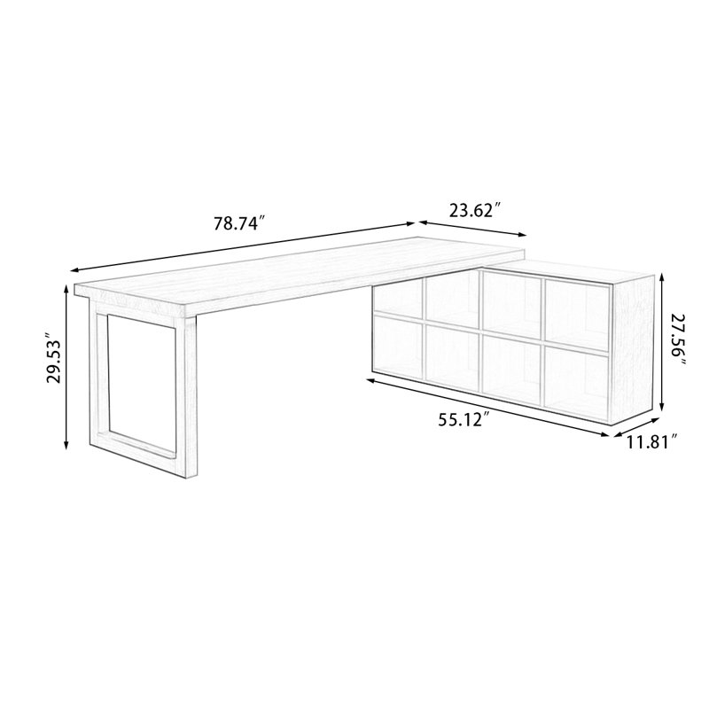 Bureau en bois massif en L Burlywood, H 29,53 po x l 78,74 po x P 55,12 po, Retour à droite