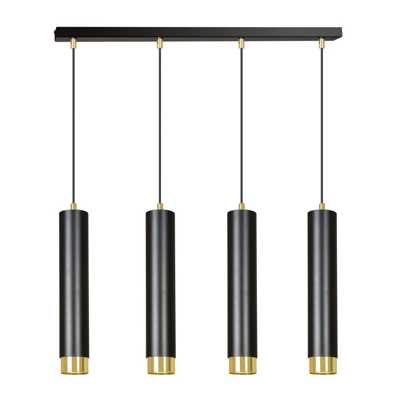 Danbury 4 - Light Cylinder Pendant, Black, Gold