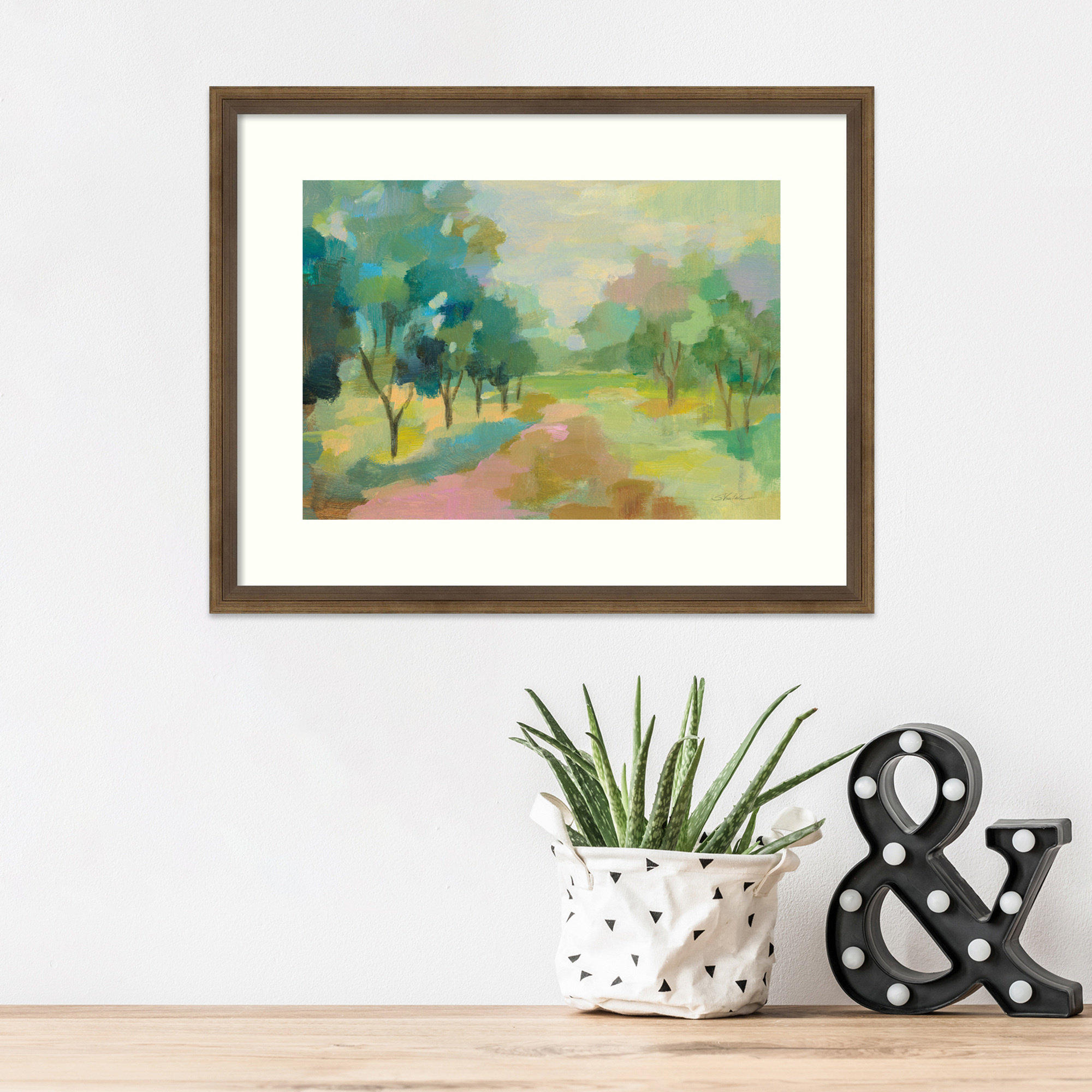 Sunrise Forest by Silvia Vassileva, 15" H x 19" W, Light Bronze Framed Paper