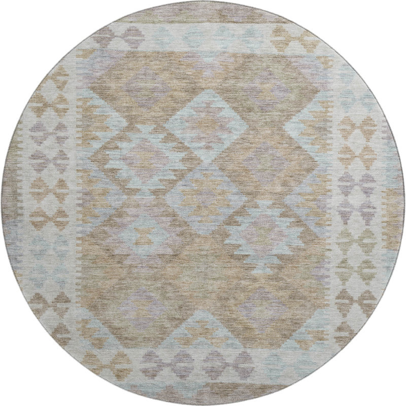 Premium Machine Washable Tara AMF1915 Tribal Rug, Round 8'