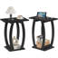 Ensemble de 2 tables d'appoint noires avec tablette de rangement, tables de chevet incurvées modernes pour le salon, la chambre et les petits espaces