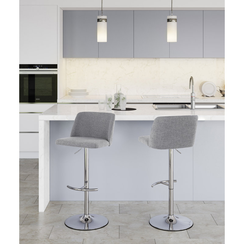 Swivel Upholstered Adjustable Height Counter Stool with Metal Frame, Gray Noise/Chrome
