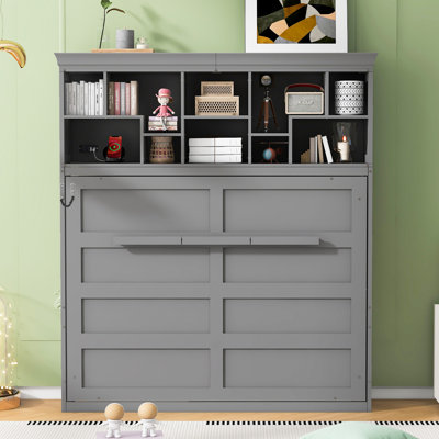 Queen Size Murphy Bed Wall Bed With Top Shelves & USB,Gray