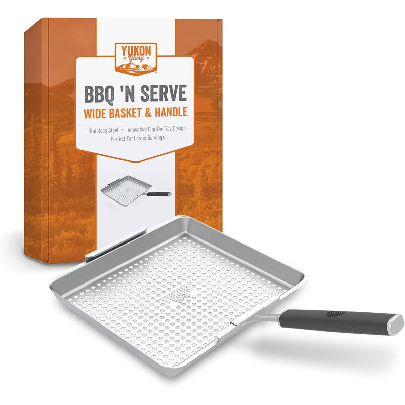 Très grand panier de barbecue Yukon Glory avec poignée à pince, acier inoxydable