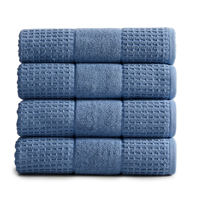 Aneko 100% Cotton Midweight Waffle Bath Towel, Denim Blue