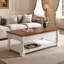 Table basse à plateau relevable rétro avec rangement pour le salon, compartiment caché et tablette inférieure, finition espresso et blanc vieilli-1758874986