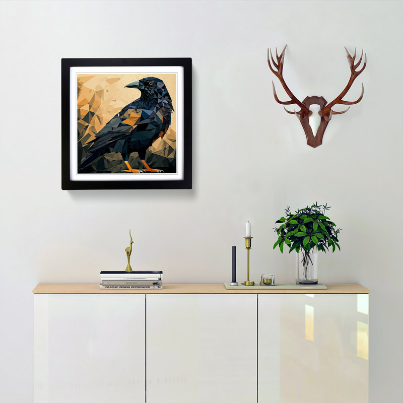Crow Cubism - Framed Print, Black