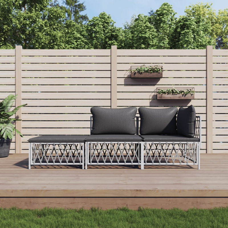 Metal Patio Sectional Set with Cushions, White