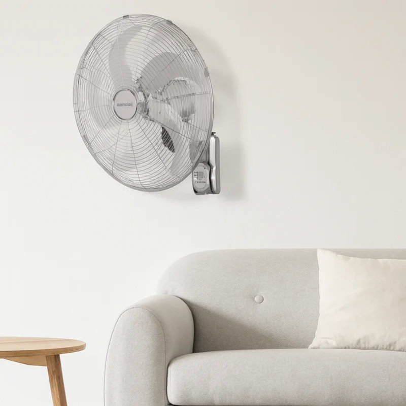 Senelux 16 Inch Chrome Wall Mounted Fan with Optional Remote, Automatic Oscillation and Variable Wind Speeds