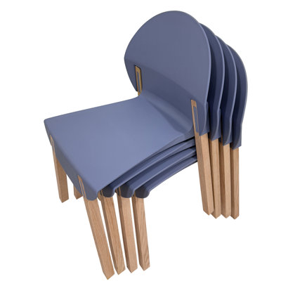Ensemble de 4 chaises de salle à manger et de salon gris-bleu, pieds en chêne rouge finis à la main pour un attrait esthétique, siège en PP de qualité industrielle résistant aux égratignures, coussins de sol souples, structure ergonomique
