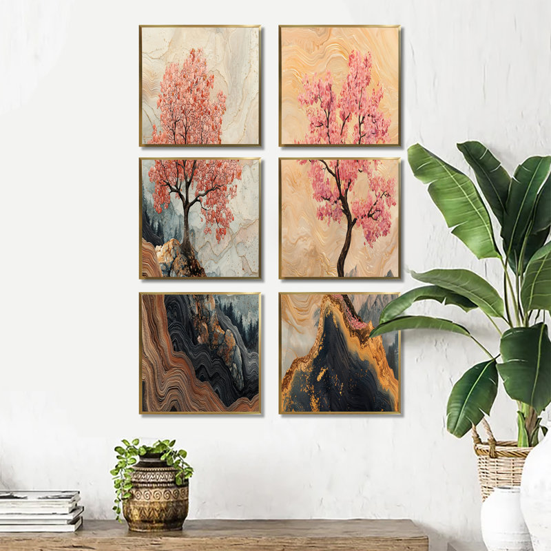 Cherry Blossom Tree Echoes Of Sakura - ensemble de 6 impressions sur toile florales, Impression encadrée sans passe-partout