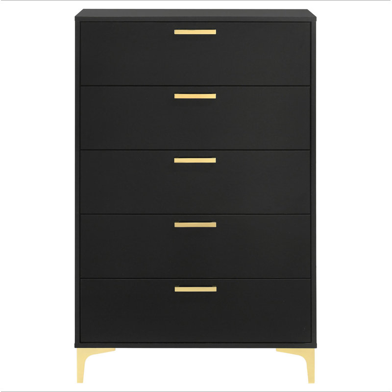 Commode rectangulaire 5 tiroirs Lexie, Noir