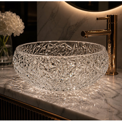 Moonshell 17" Clear Tempered Glass Circular Vessel Bathroom Sink - Clearview Collection