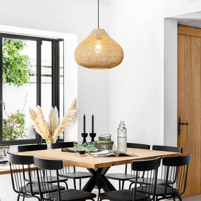 Hyuk 1 - Light Unique/Statement Pendant Rattan Boho 15.74'' Large Kitchen Island Wicker Chandelier Hand Woven Farmhouse Fixture for Dining Room Foyer Entryway Bedroom Hallway
