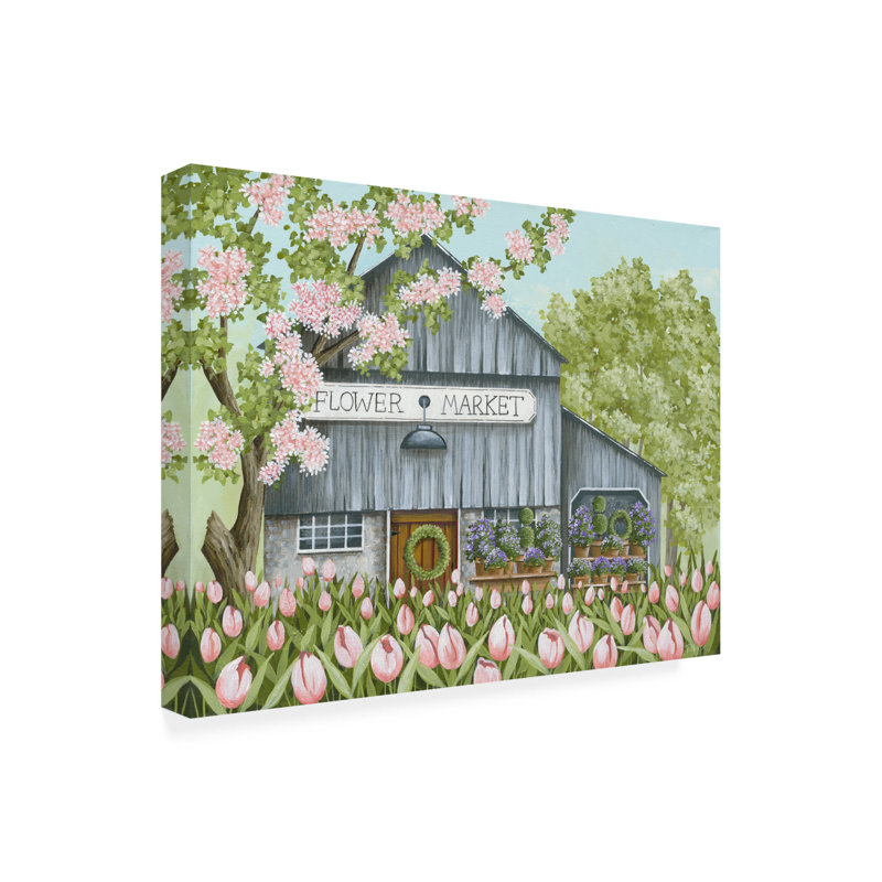 Marché aux fleurs - peinture sur toile tendue, H 14 po x l 19 po x P 2 po