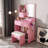 23.6" Pink Vanity Set with LED Mirror & Stool | Dressing Table with 2 Drawers & 5 Storage Cabinets (4 Open + 1 Hidden) | Adjustable 3‑Color Lighting, Built‑In Charging Station | Compact Space‑Saving Makeup Desk-964638797