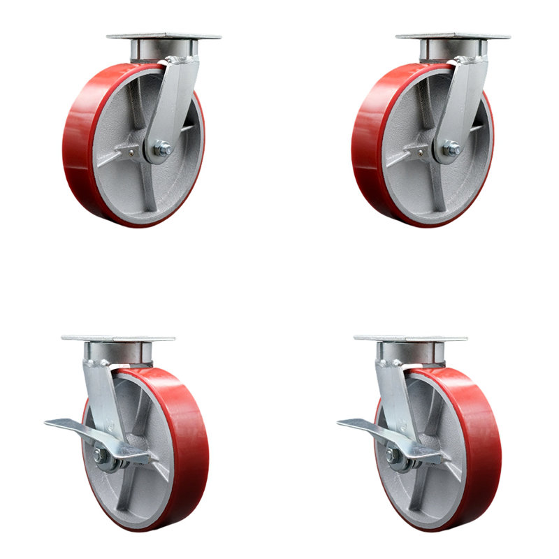 Ensemble de 4 roulettes en poly sur acier 4 pièces, Rouge