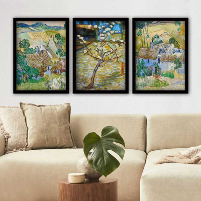 Ensemble de 3 peintures élégantes encadrées décoratives, 13,8 x 17,7 pouces chacune | 100% bois avec cadre 100% polystyrène (épaisseur: 0,8 pouce) | Impression numérique UV, parfaite pour le salon et la décoration intérieure