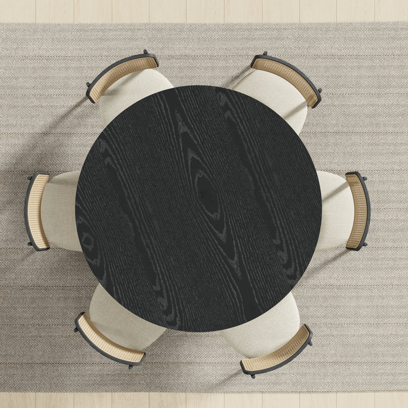Solid Wood Dining Table Round Pedestal Kitchen Table, 30"H x 52"L x 52"W, Black