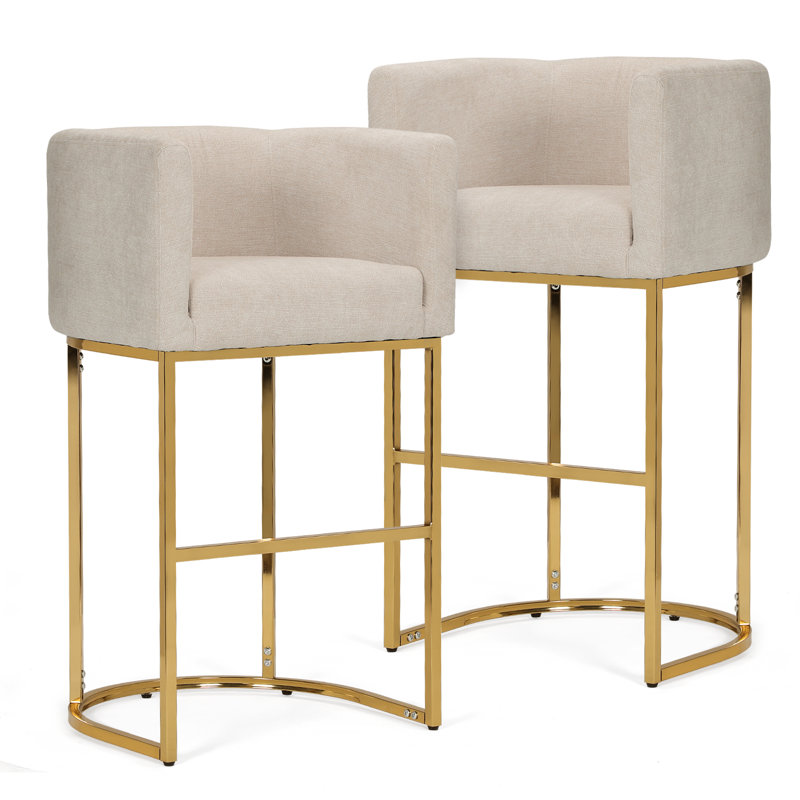 Counter Height Bar Stools, Modern Barrel Counter Stools Upholstered Accent Barstools With Footrest, White