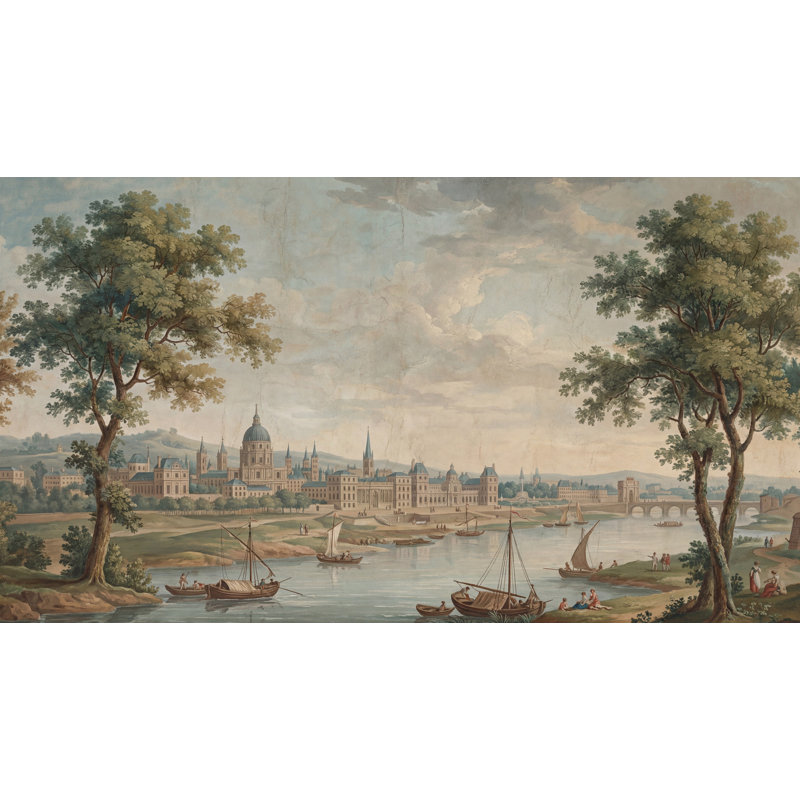 Décoration murale rétro Cityscape, 120"x96", Peler et coller