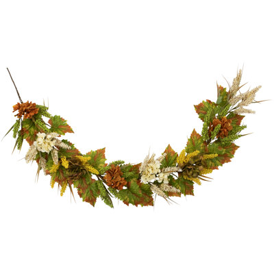 5' x 10" Flowers with Wheat Artificial Fall Harvest Garland Unlit