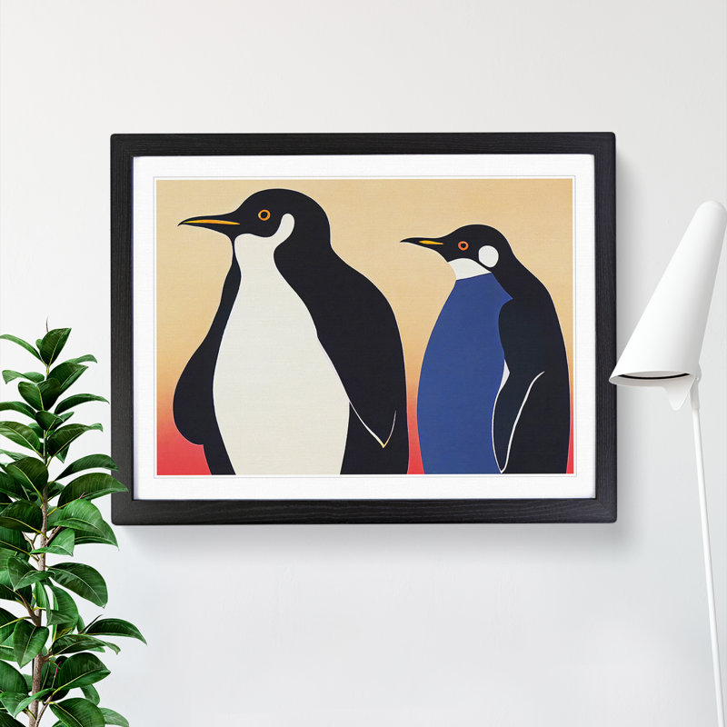 XH1022-9018X The Two Penguins Vol.1 Abstract - Single Picture Frame Print, Black, 34cm H x 46cm W x 2cm D