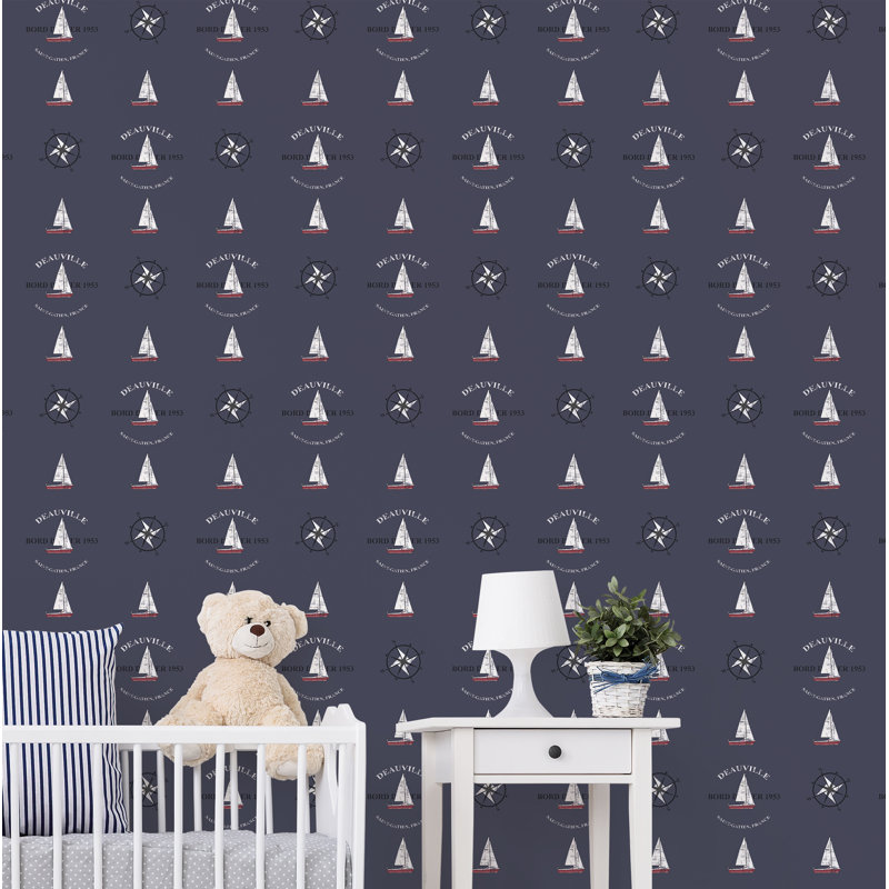 Nautical theme 10m x 53cm Matte Wallpaper Roll, Navy Blue
