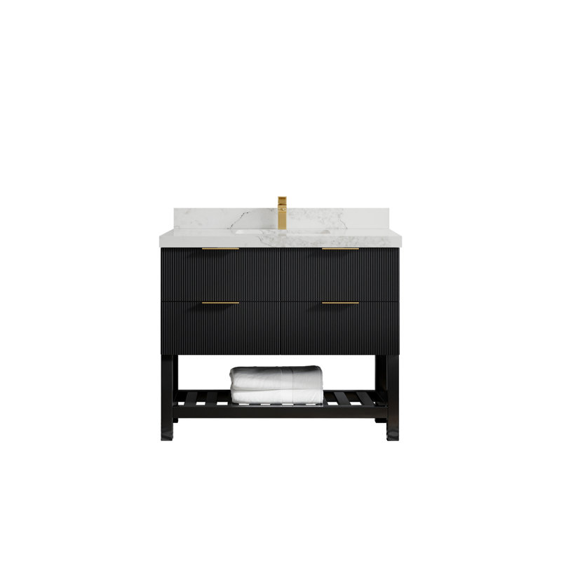 42 po X P 22 po De meuble-lavabo simple D Quartz blanc Empira, Calacatta Nuvo