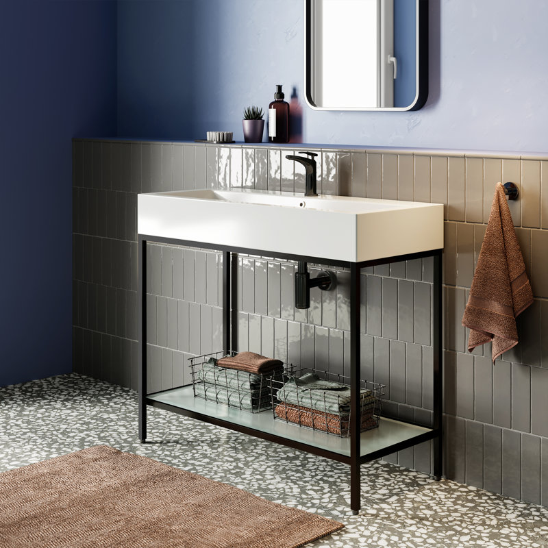 Ensemble de meuble-lavabo autoportant Pierre 40, Noir mat