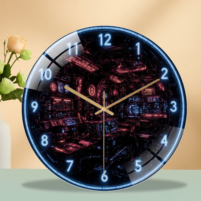 Horloge murale moderne en verre 12 po Futuristic Engine Room