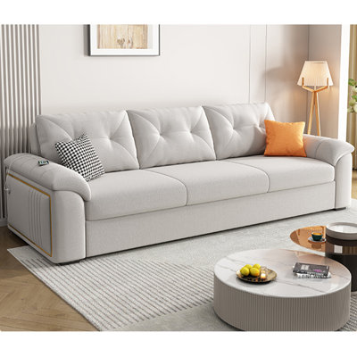 Canapé inclinable en lin mélangé couleur crème avec structure en métal pour chambre et salon