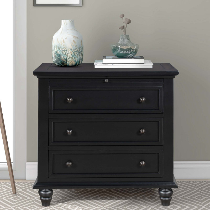 Charrise Modern Sideboard Nightstand with 3 Drawer, Black