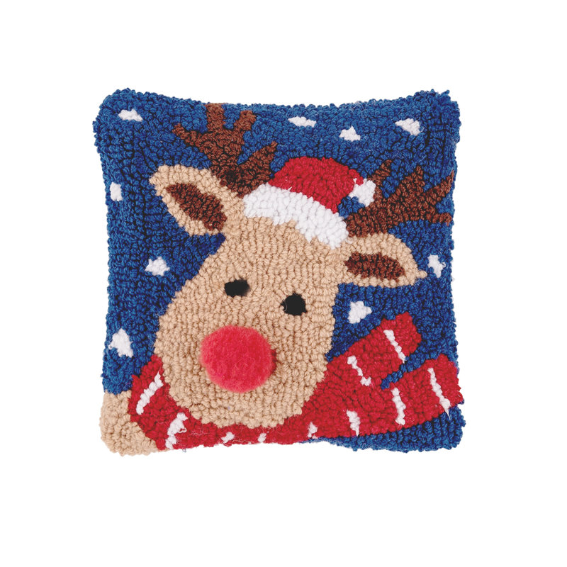 Hooked Petite Size Christmas Holiday Petite Size Accent Throw Pillow, Christmas Reindeer