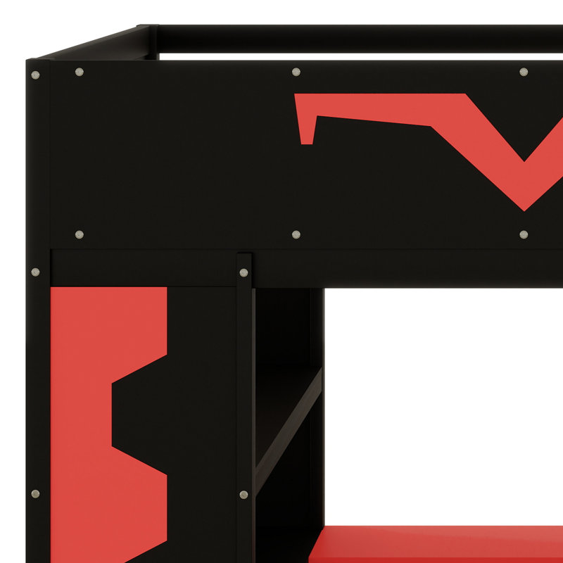 Lit mezzanine avec prise de courant, tiroir de rangement et plateau à clavier Advanced Gaming, Rouge
