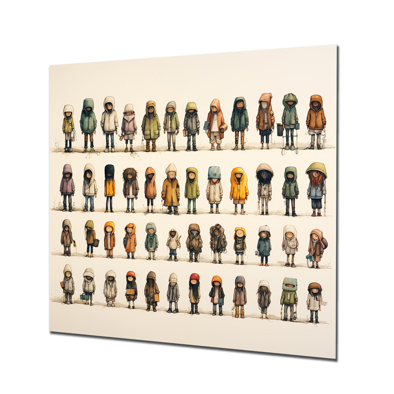 «Gray People Patchwork Childrens Art I», impression d'art mural en métal fractal, H 29 po x l 29 po