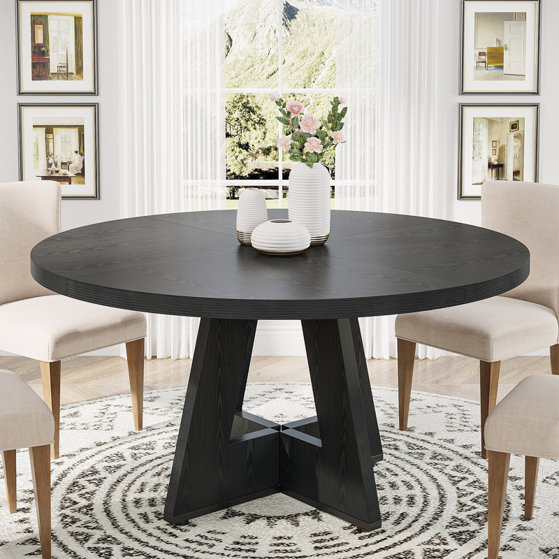 47.25" W Round Manufactured Wood Farmhouse Dining Table, Black