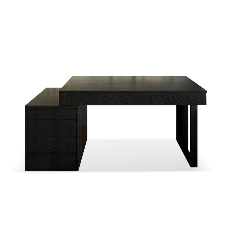 Black Rectangular Solid Wood + Iron with 6 drawers desk, 29.53" H x 51.18" W x 23.62" D, Left Hand Facing