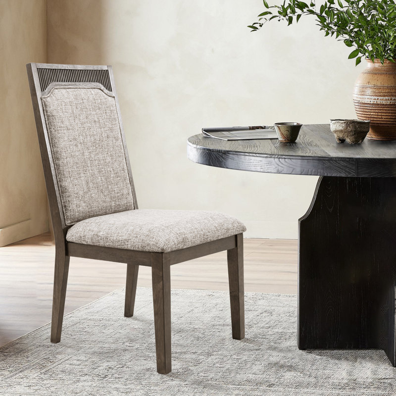 Farmhouse Upholstered Dining Chair in Distressed White