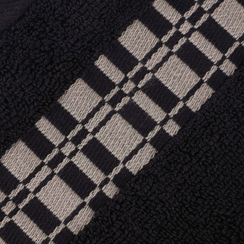 Mikira Larissa Cotton Medium Weight Geometric Border Bath Towel, Black