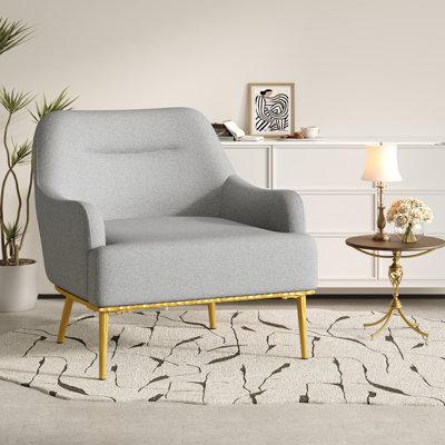 Chaise d'appoint moderne avec dossier incurvé et pieds en métal doré pour le salon, la chambre à coucher ou le coin lecture, gris