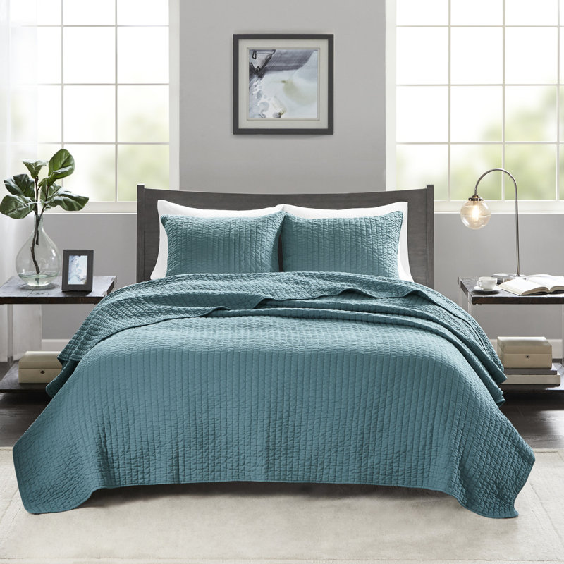 3 pièces de courtepointe pour lit double / grand lit en sarcelle - microfibre, rembourrage en coton, réversible, piqûre, crée une chambre invitante, comprend et 2 taies décoratives 3 rembourrées de coton