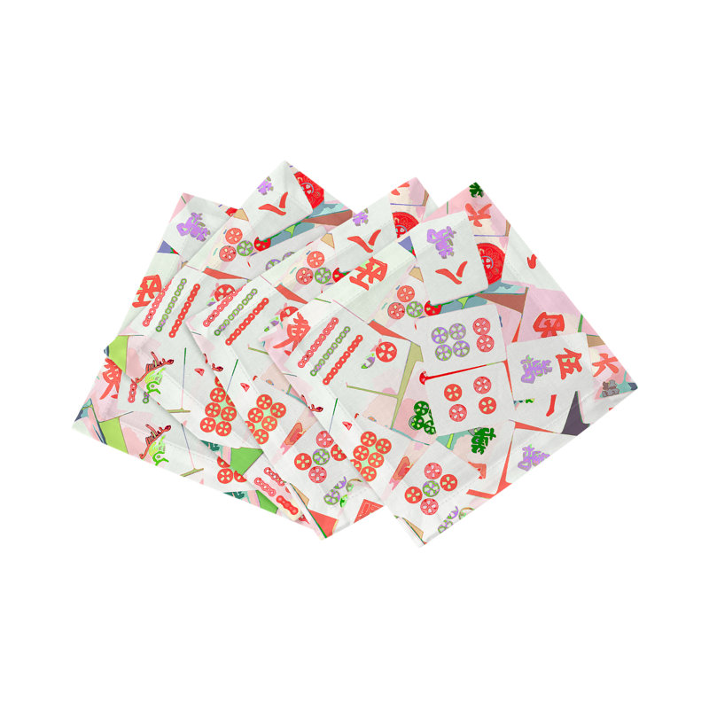 Mahjong Abstract Cotton Sateen Cocktail Napkins, Petal