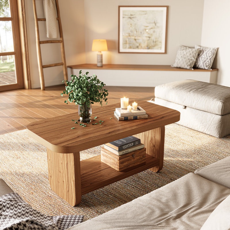 Table basse de style campagne moderne avec rangement ouvert et coins arrondis 47,2 po **