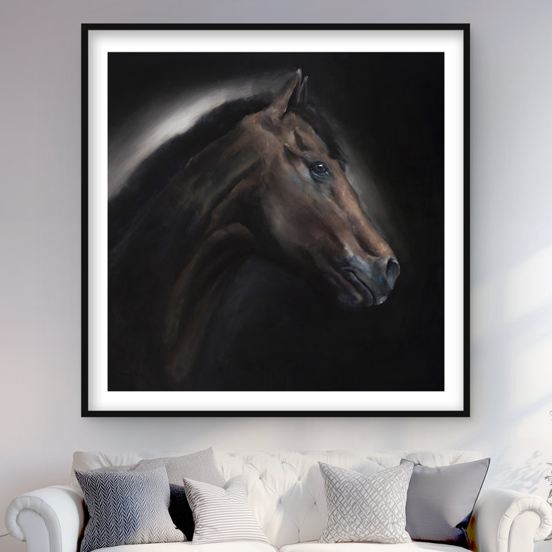 «Loneliness Horse - Brown Farm Animals», reproduction d'art encadrée