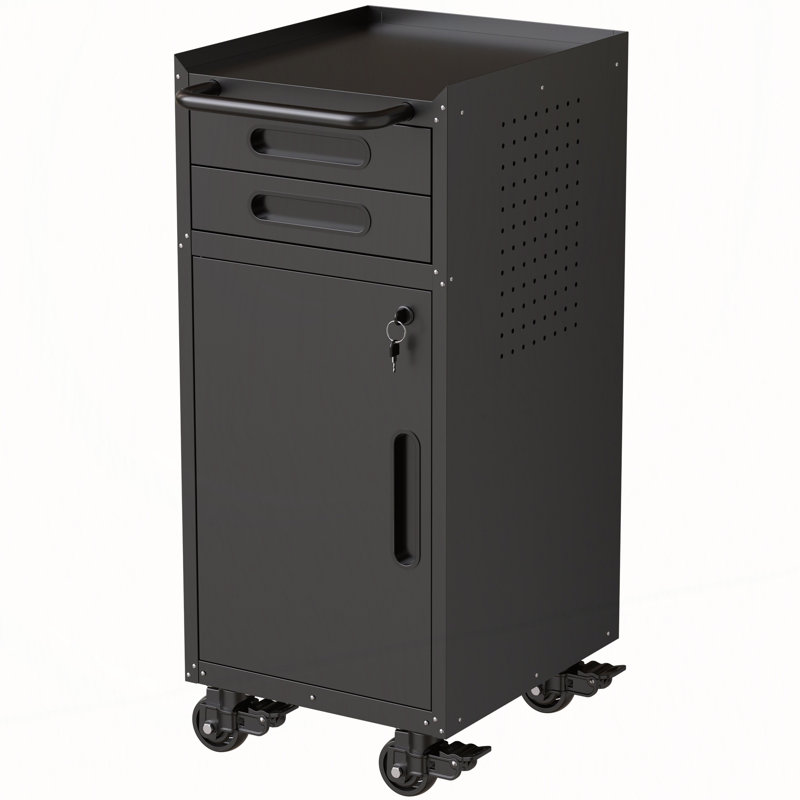 Armoire à outils mince avec porte verrouillable, 2 tiroirs et grande poignée