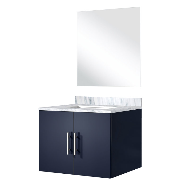 Meuble-lavabo simple, comptoir et miroir en marbre bleu marine, 24 po L 22 po x P 22 po, meuble-lavabo élégant avec couvercle à fermeture en douceur 18 et attrait tendance